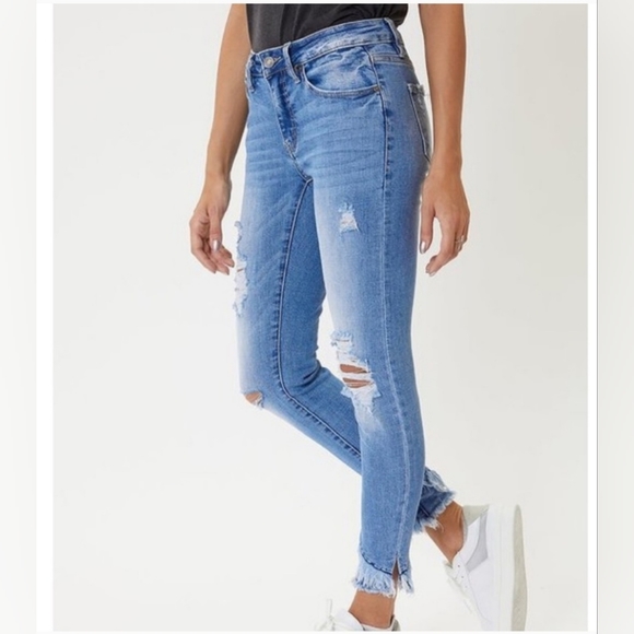 NWT..KANCAN DOUBLE FRAY HEM SKINNY JEANS 5 / 26 - Picture 4 of 7